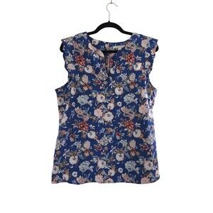 41 Hawthorn blue white floral preppy cottagecore lightweight top Large
